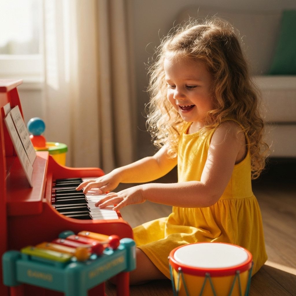 Happy child playing musical instrument 2
