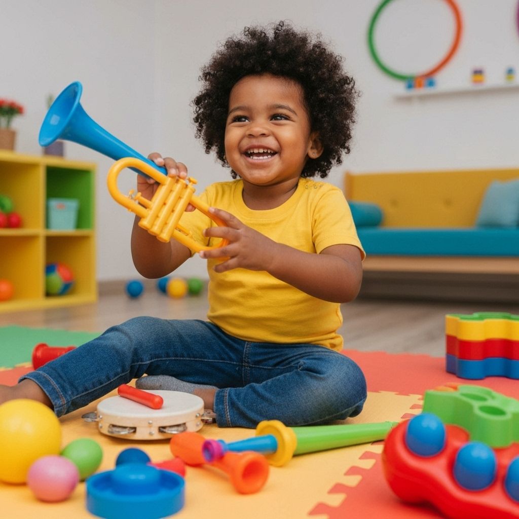 Happy child playing musical instrument 1